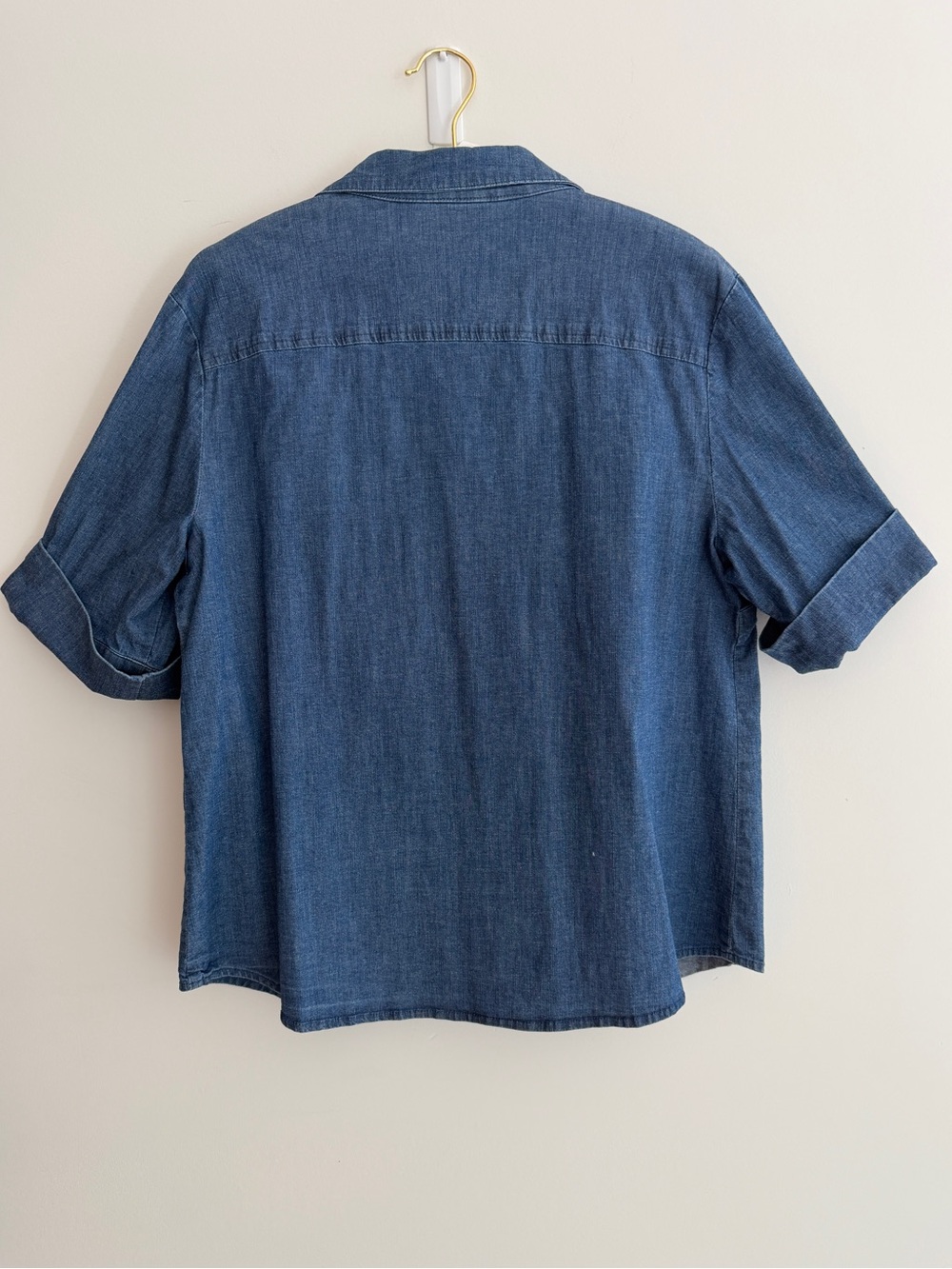 ANNE KLEIN Denim Short Sleeve Button Front Shirt V Neck Western Classic Chic - Picture 6 of 13